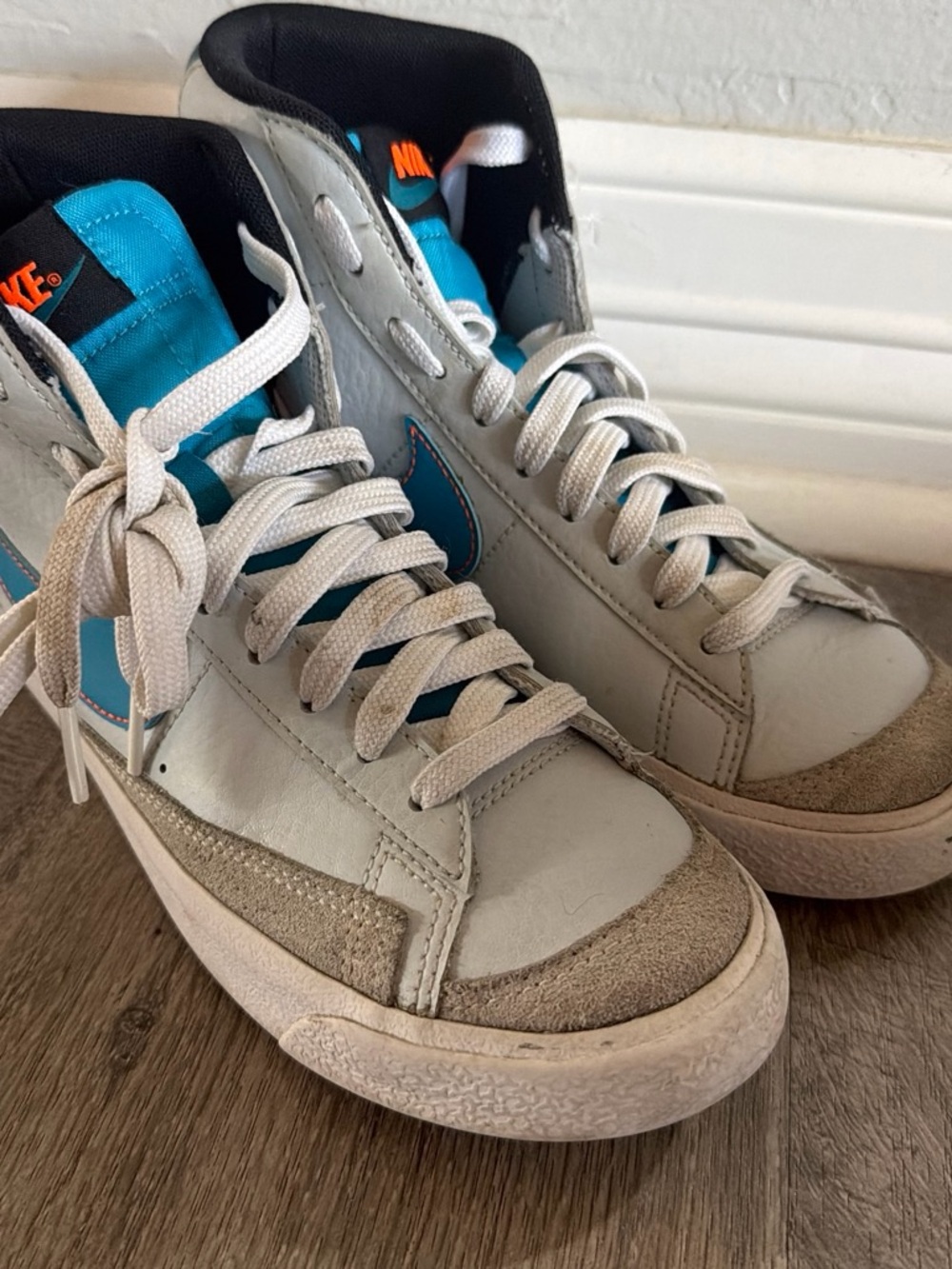 Nike Men’s Gray & Blue High-Top Sneakers with Orange Logo